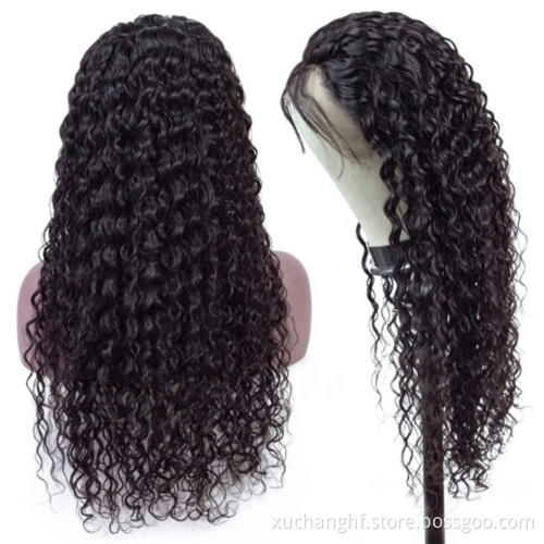 HF Wholesale Deep Wave 100% Brazilian Human Hair Lace Wig 4*4 Transparent Frontal Closure Lace Front Wig